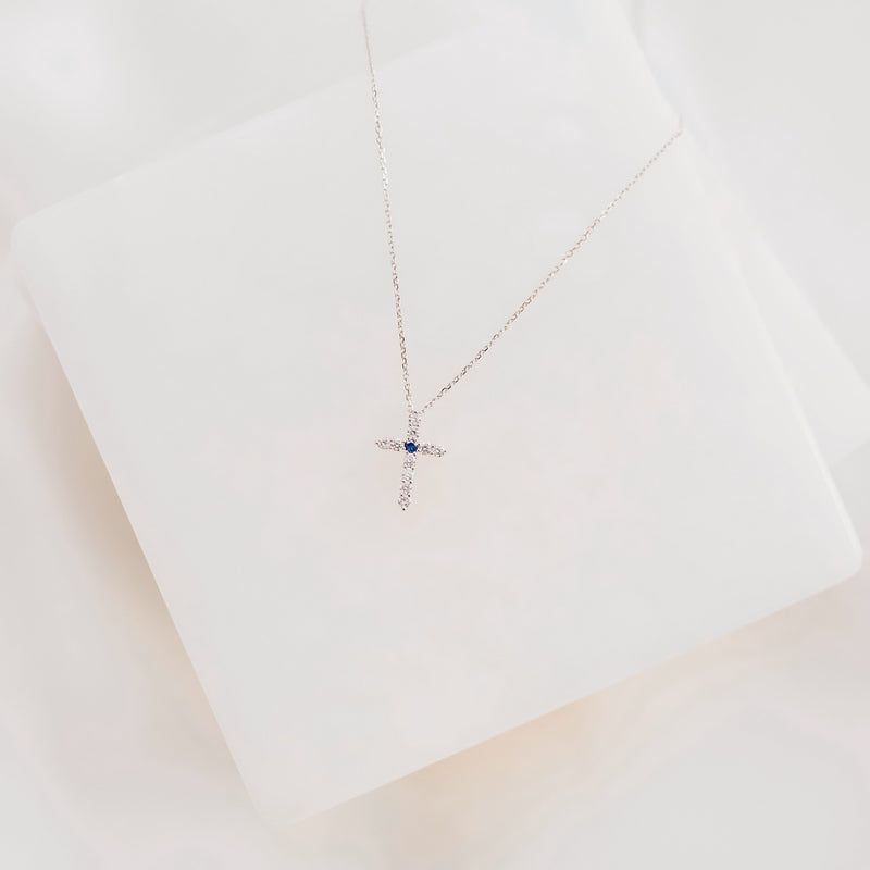 Heart of Mary Diamond and Sapphire Necklace white gold