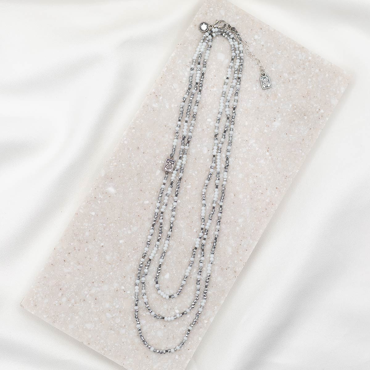 Love Morse Code Prayer Rope with silver and white beads
