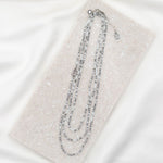 Love Morse Code Prayer Rope with silver and white beads