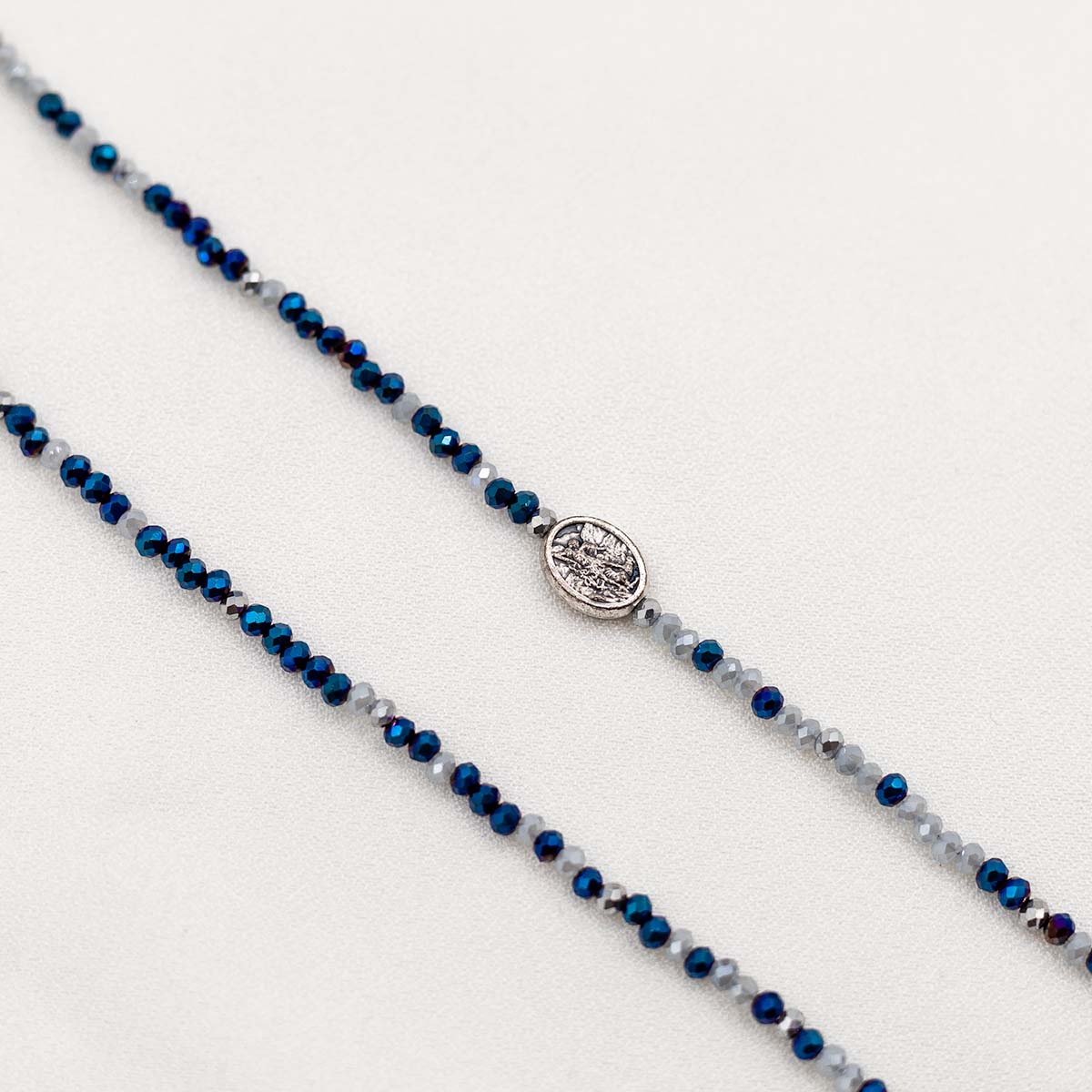 close up of Archangel Michael Medal Archangel Michael Protection Morse Code Prayer Rope Necklace