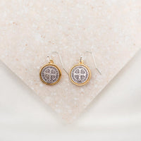 Benedictine Blessing Gold Rim Earrings on wires
