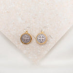 Benedictine Blessing Gold Rim Earrings on wires