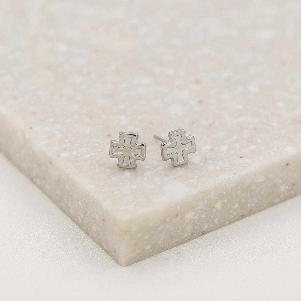 Dainty Faith Stud Earrings -Silver dipped 1/2" crosses