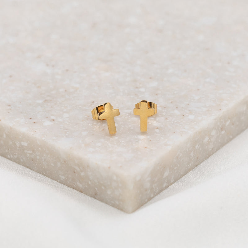 Faith Petite Cross stud Earrings in gold tone 