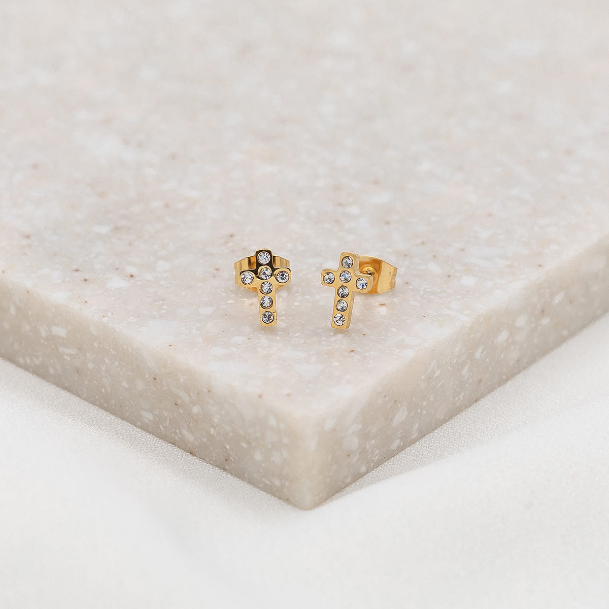 Faith Petite Cross stud Earrings in gold tone with cubic zirconia detail