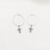 Faith Petite Cross Hoop Earrings in silver tone hoops and petite cross charms