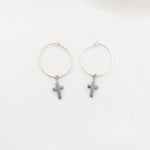 Faith Petite Cross Hoop Earrings in silver tone hoops and petite cross charms