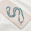 Rosary Wrap Bracelet with turquoise, silver tone and faux pearl beads