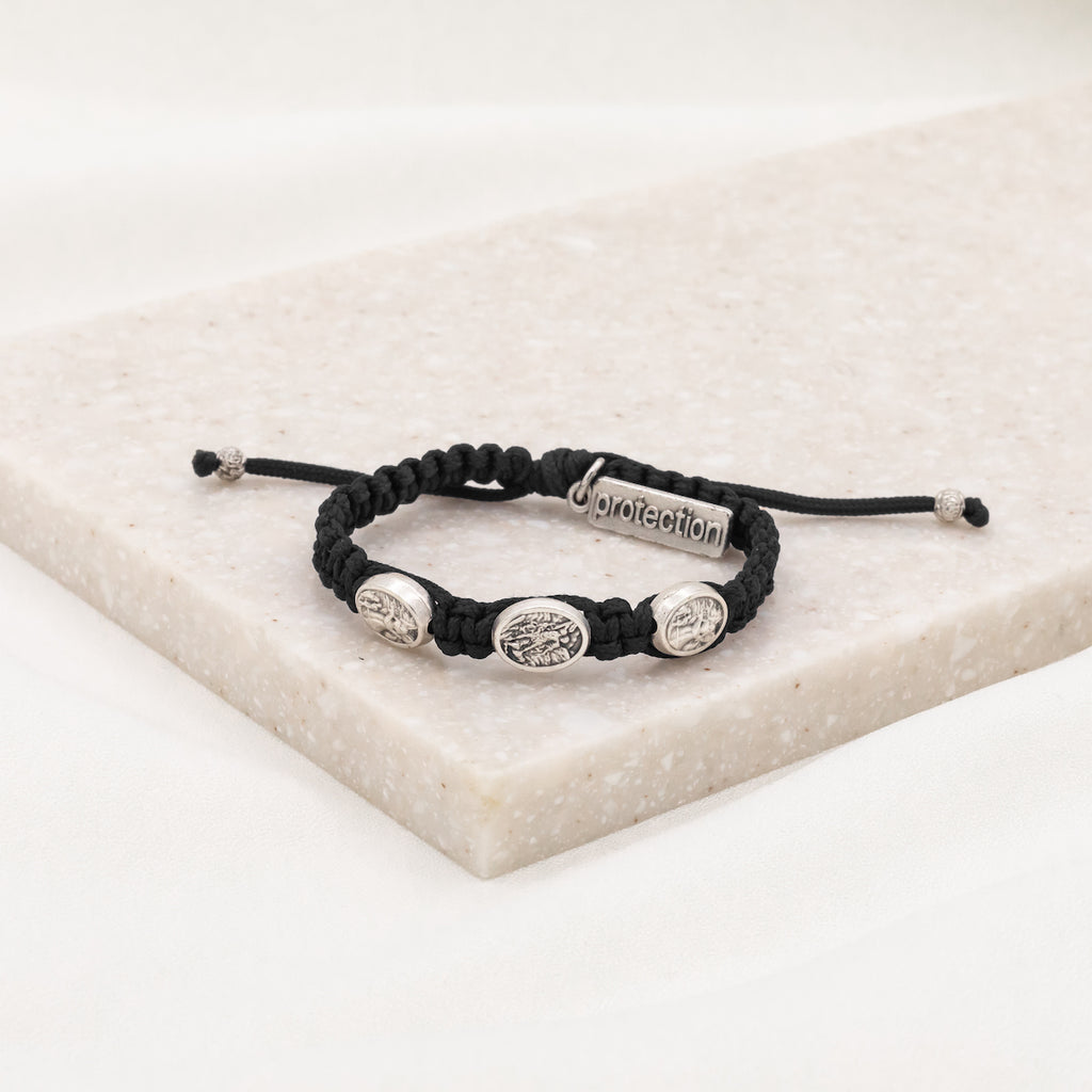 Protection for Kids Archangel Michael handwoven blessing bracelet black/silver