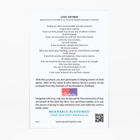 Love Lights the Way for Kids - St. Amos Crystal Pearl Bracelet Product Card Back with a poem attributed to Mother Teresa