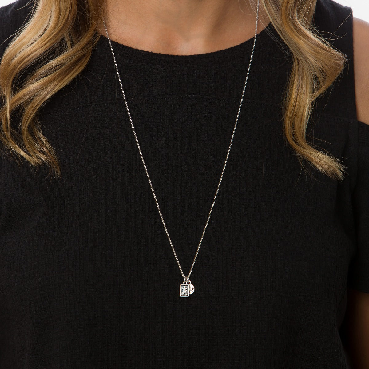 Garment of Grace Petite Scapular Necklace on Model