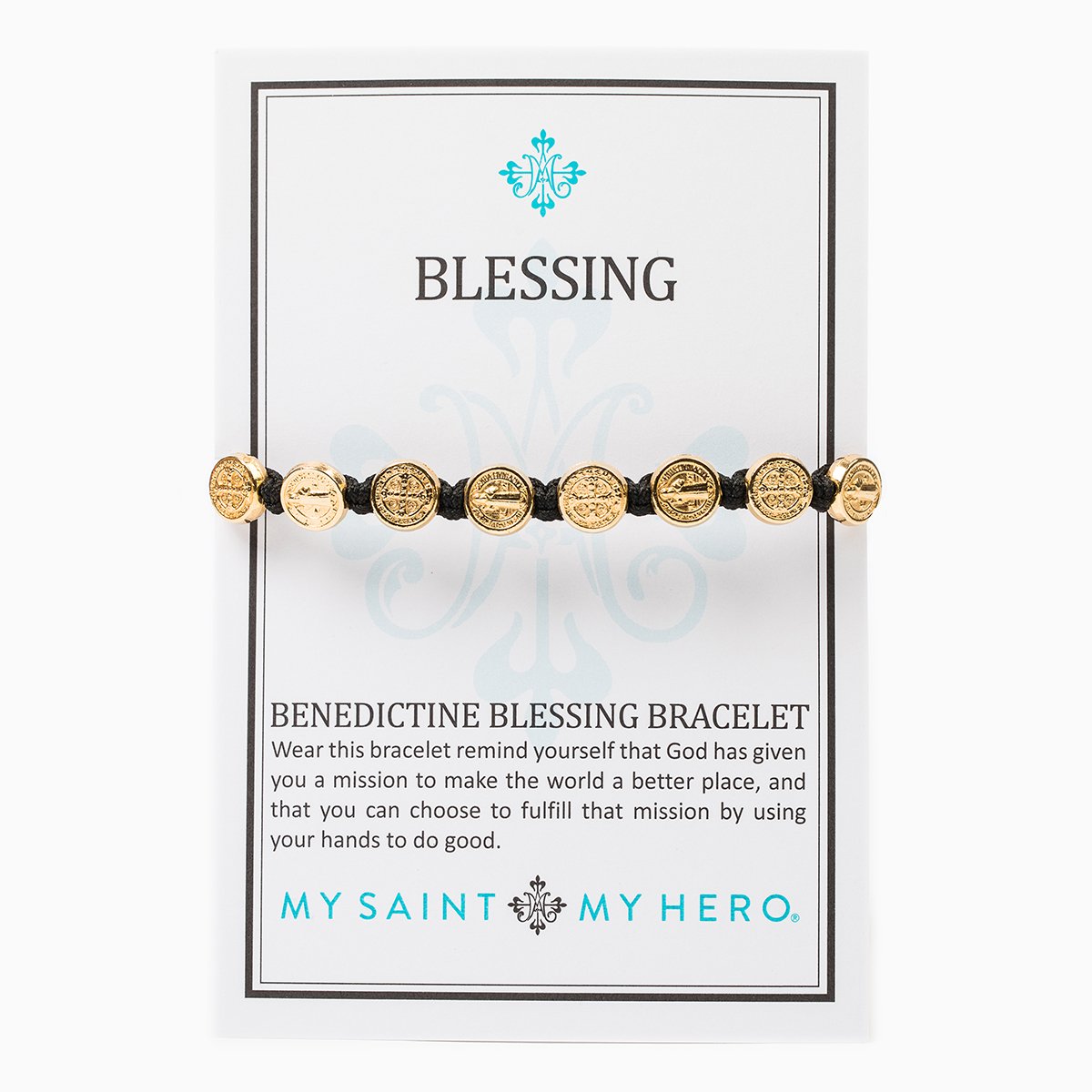 Benedictine Blessing Bracelets come on an inspirational card with the story of the Benedictine Medal of protection