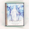 A devotional journal titled 'Mother Mary, Mother Me' with an artistic depiction of the Virgin Mary on the cover, surrounded by a halo with writing that reads '40 DAY DEVOTIONAL TO HOLY HABITS'. Co-Authors Amy D'Ambra and Adina Braatz