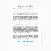 Back of the My Saint My Hero St. Joseph Blessing Bracelet product card with a Prayer to St. Joseph