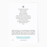 back of the Protection Archangel Michael Product Card with the Saint Michael Prayer