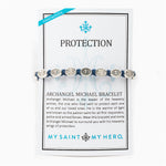 Protection Archangel Michael Bracelet with Miraculous Mary Medals on an inspirational card