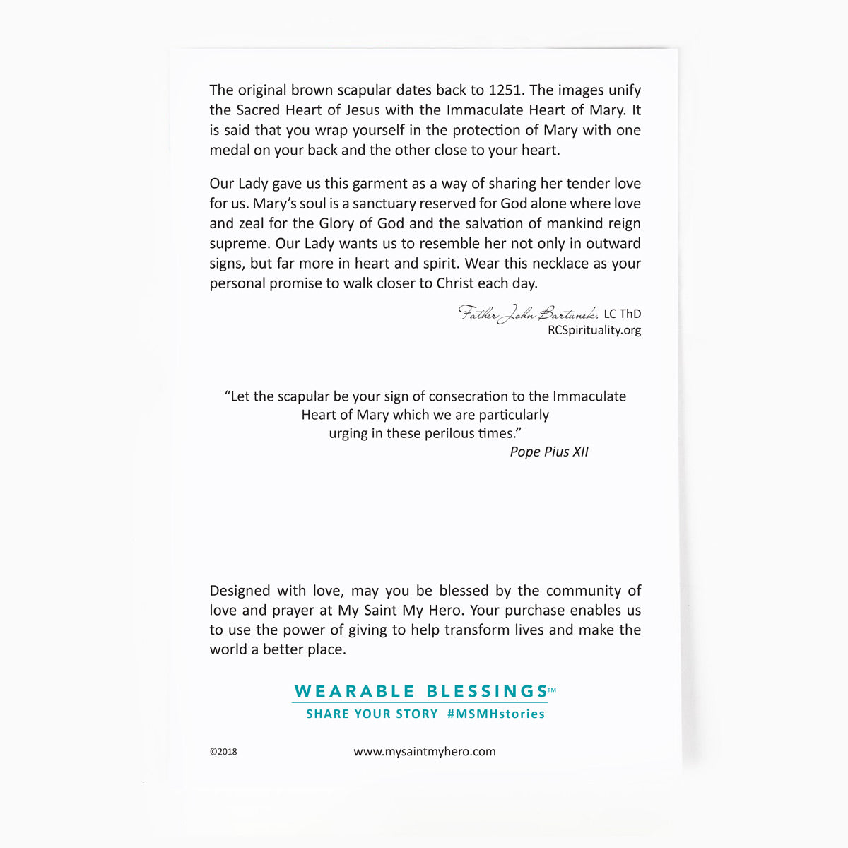Back of the Petite Scapular Necklace Product Card