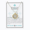 Benedictine Blessing Gold Rim Necklace on Inspirational Card with the story of the Benedictine Medal of Protection