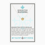 Benedictine Blessing Saint Benedict Petite Necklace on inspirational card