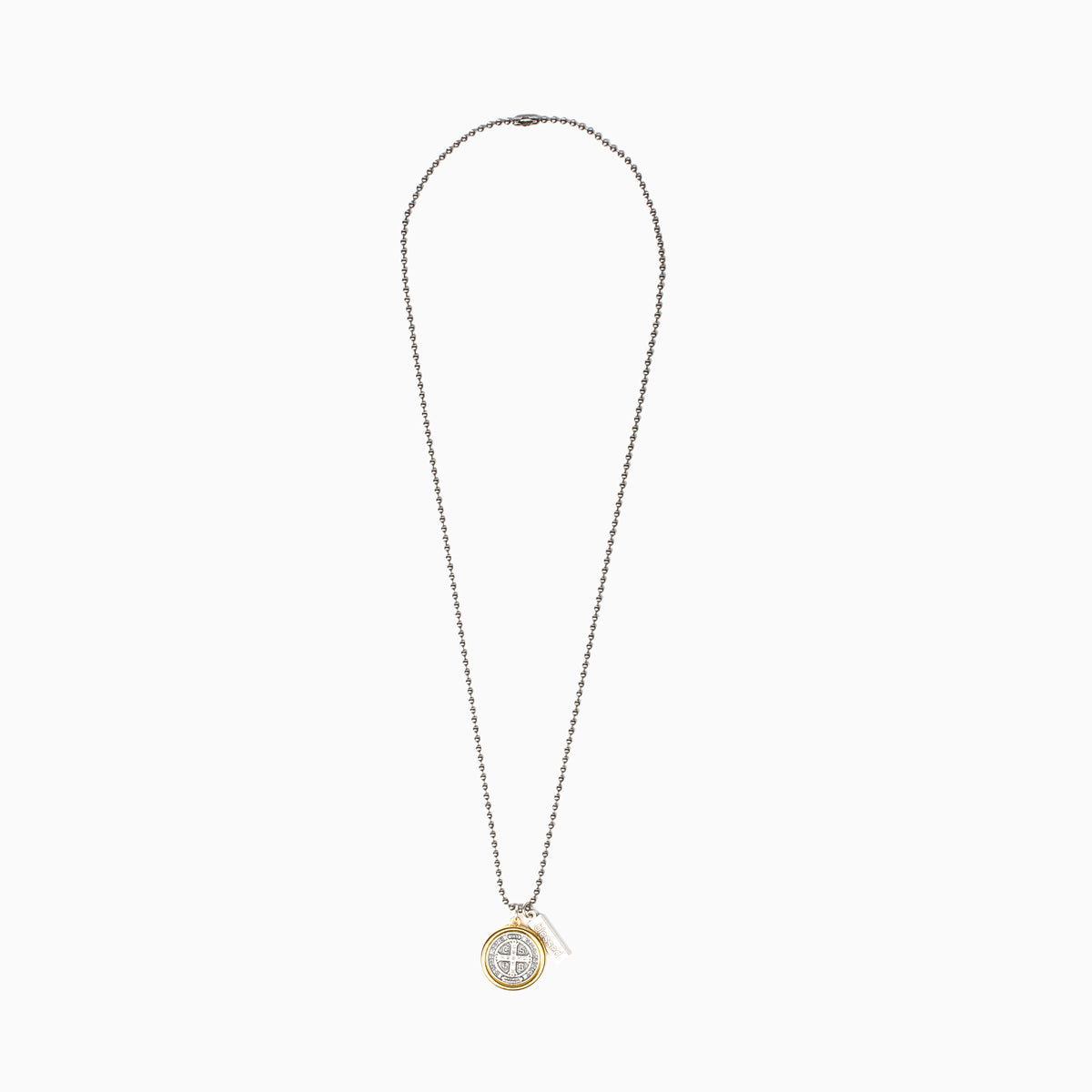 overhead photo of the Benedictine Two Tone Necklace