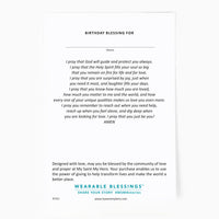 the back of the product card with a Birthday Blessing Prayer