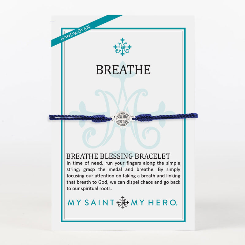 Navy Cording and Silver Benedictine Breathe Bracelet on Product Card