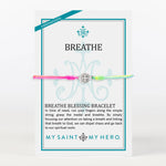Rainbow string Breath Benedictine Blessing Bracelet on My Saint My Hero Inspirational Card