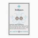 Brilliance Crystal Drop Earrings in silver tone with crystals on product card