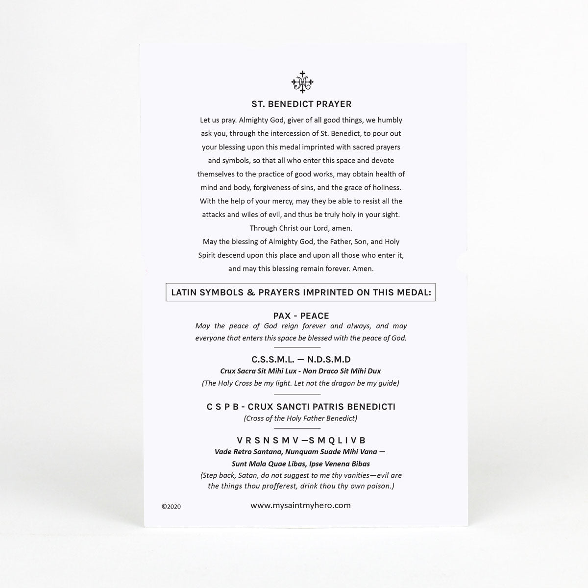 House Blessing Medallion - Saint Benedict Medal Inspirational Card with the prayer of Saint Benedict