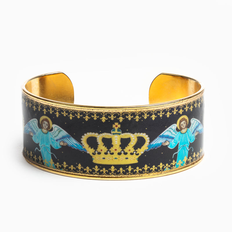 Crown of Glory Sacred Icon Cuff with angels and a royal crown exclusive to My Saint My Hero
