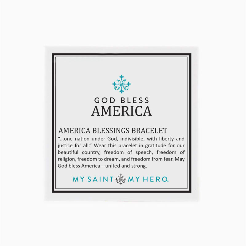 God Bless America Benedictine Medal and Crystal Pearl Blessing Bracelet comes In a box with an inspirational card