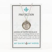 Protection Armor of Faith Pendant Necklace on a My Saint My Hero Inspirational Card