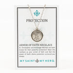 Protection Armor of Faith Pendant Necklace on a My Saint My Hero Inspirational Card