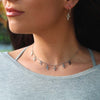 close up of woman wearing silver tone Walk by Faith and Hoops of Blessing Earrings
