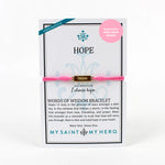 Pink and gold tone string bracelet on Hope Words of Wisdom product card