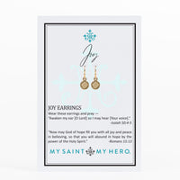 Joy Earrings in gold tone on joy inspirational card