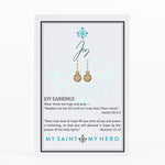 Joy Earrings in gold tone on joy inspirational card