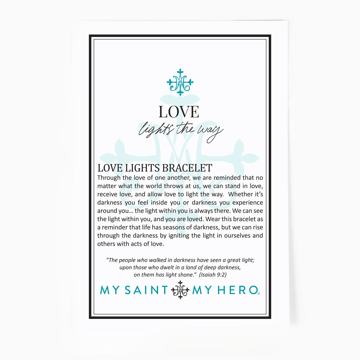 St Amos Share the Love Love LIghts the way Crystal and Diamond Blessing Bracelet Inspirational Card