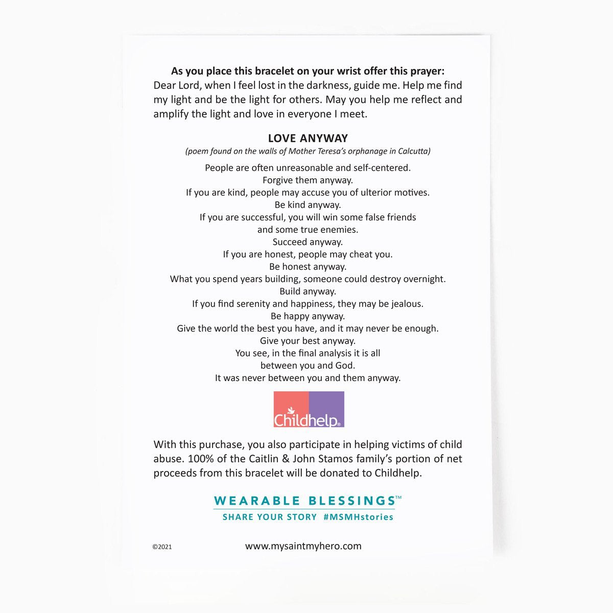 Back of the Love Lights the Way Product Inspirational Card