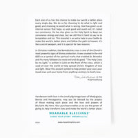 the back of the One Blessing for him card with wording about the benedictine medal by Father John Barunek, LC ThD