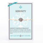 Metallic Gold Cording and Silver Tone Benedictine Medal Serenity Bracelet on Inspirational Card
