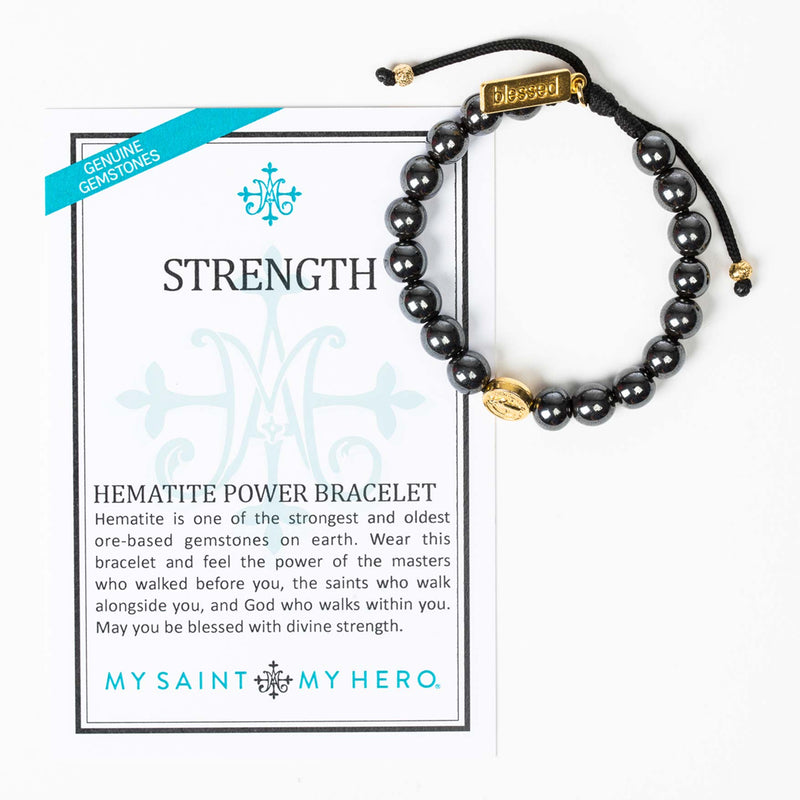 Strength Hematite Power Bracelet with an inspirational card