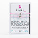 Together in Prayer for a Cure Prayer Partner Bracelets Giving Back to Breast Cancer Research Pink Woven Bracelets with silver tone cross on inspirational card