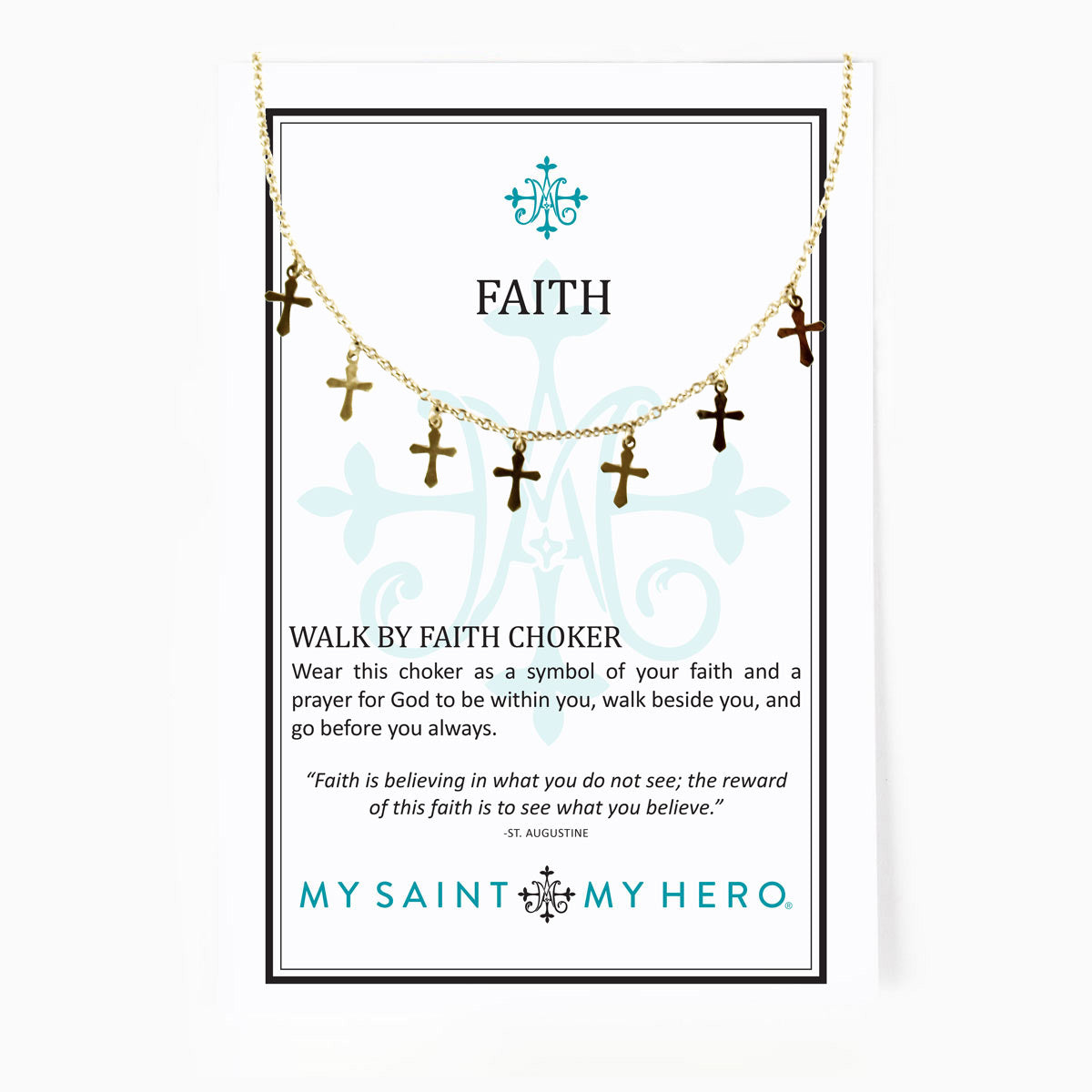 Walk by Faith Choker on it's inspirational product card with a quote from St. Augustine
